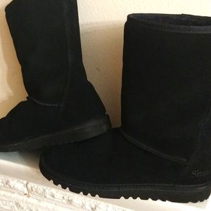 Simple Sheep Mid Calf Shearling Lined Suede Boots